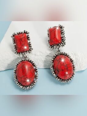 Western Earrings Red Stone Drop Earrings